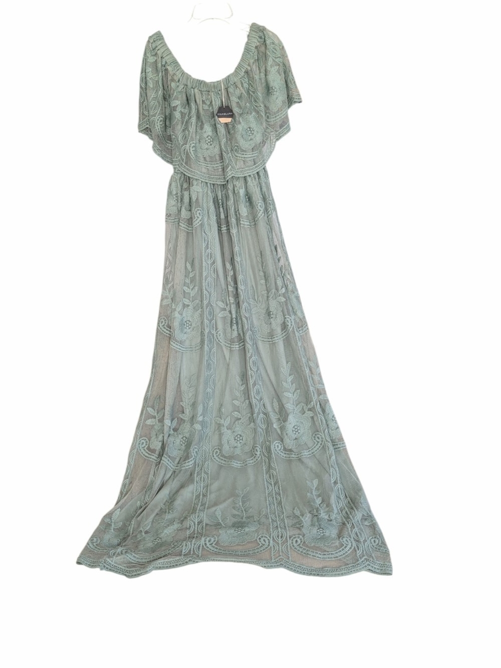 🌿 PinkBlush Mint Green Embroidered Mesh Lace Maxi Dress Size M 🌿